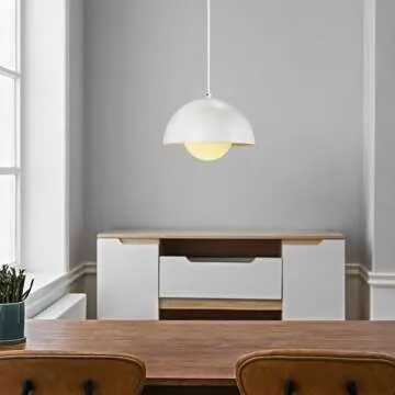 Globe Electric Amelia 1-Light Plug-in Pendant Lighting, Matte White, White Glass Shade, Bulb Not Included