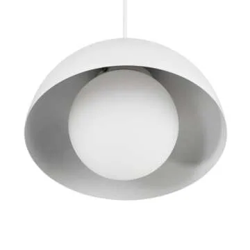 Globe Electric Amelia 1-Light Plug-in Pendant Lighting, Matte White, White Glass Shade, Bulb Not Included