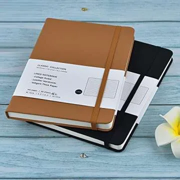 Coopay 2 Pack A5 Journal Notebooks Classic College Ruled Notebooks Hardcover Leatherette Lined Journals for Office Home School Business, 8.3 x 5.5 inch, 100GSM Thick Paper, 160 Pages (Black/Brown)