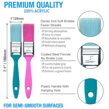 Great Andrew 12 PCS Small Paint Brushes1 Inch, Paint Brush for Painting Acrylic Oil Crafts DIY, Paint Brushes for Walls,Touch Up,Trim Painting Supplies