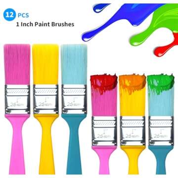 Great Andrew 12 PCS Small Paint Brushes1 Inch, Paint Brush for Painting Acrylic Oil Crafts DIY, Paint Brushes for Walls,Touch Up,Trim Painting Supplies