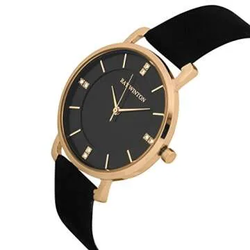 Ray Winton Women's Slim Diamond Black Dial Watch - Elegant Style