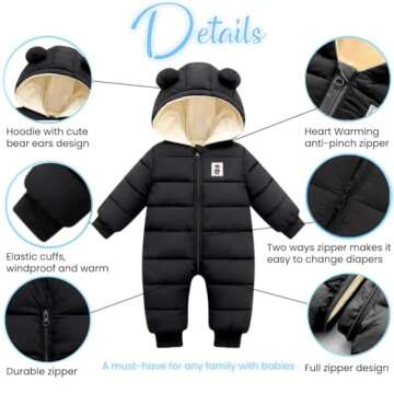 Ohrwurm Hooded Puffer Jumpsuit for Baby Boys Girls Long Sleeve Winter Romper Warm Snowsuit Coat Down...
