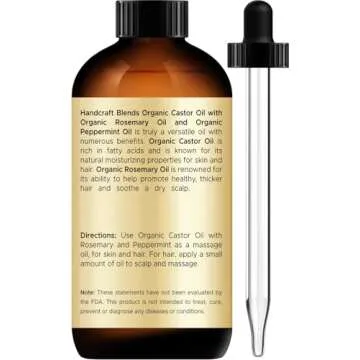 Handcraft Blends Organic Castor Oil with Rosemary and Peppermint Oil in Glass Bottle - 2 Fl Oz - 100% Pure and Natural - Premium Grade Oil for Hair Growth, Eyelashes and Eyebrows