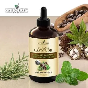 Handcraft Blends Organic Castor Oil with Rosemary and Peppermint Oil in Glass Bottle - 2 Fl Oz - 100% Pure and Natural - Premium Grade Oil for Hair Growth, Eyelashes and Eyebrows