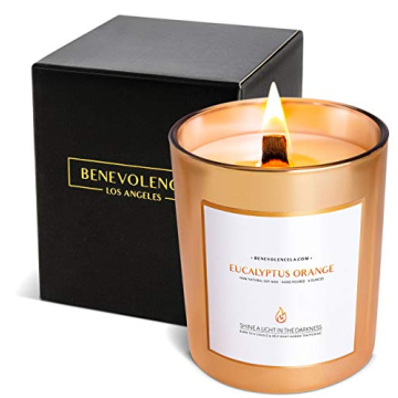 Benevolence Candles Eucalyptus Orange Wood Wick Candles, Soy Scented Candles for Women | 8 Oz Scented Candles for Home Scented | Eucalyptus Candles | Men Candles, Bathroom Candle