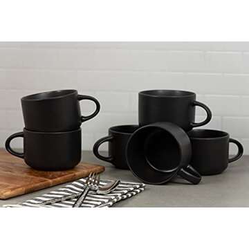 10 Strawberry Street Wazee Matte 4.75"/22 oz Oversized Mug, Set of 6, Black