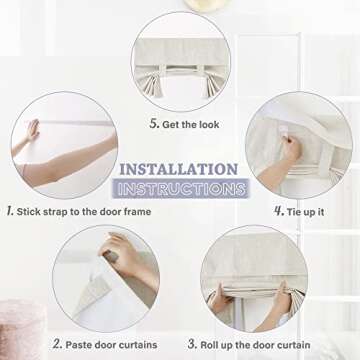 RYB HOME 100% Blackout Tricia Door Curtains, Linen Textured Blend Thermal Insulating Privacy French Door Window Tie Up Shades Sidelight Curtains for Kitchen, W 34 x L 40 inches, Linen, 1 Panel