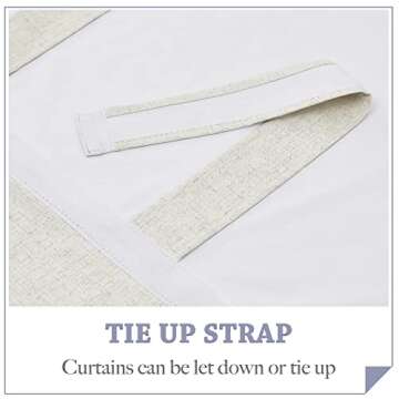 RYB HOME 100% Blackout Tricia Door Curtains, Linen Textured Blend Thermal Insulating Privacy French Door Window Tie Up Shades Sidelight Curtains for Kitchen, W 34 x L 40 inches, Linen, 1 Panel