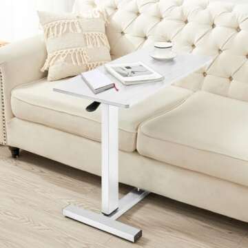 Ganggend Overbed Table with Swivel Hidden Wheels Adjustable Height, Pneumatic Mobile Standing Desk L...