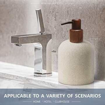 Asashizen 250ml Japanese Style Resin Soap Dispenser Bathroom, Easy to Fill Washing Up for Kitchen Sink, Refillable Shampoo and Conditioner Bottles with Wooden Pump