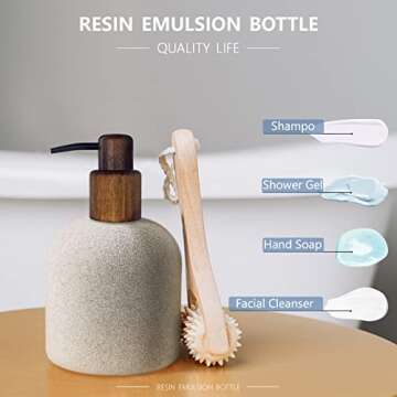 Asashizen 250ml Japanese Style Resin Soap Dispenser Bathroom, Easy to Fill Washing Up for Kitchen Sink, Refillable Shampoo and Conditioner Bottles with Wooden Pump