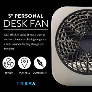 O2COOL Treva 5 Inch Battery Powered Fan Portable Desk Fan 2 Cooling Speeds with Compact Folding & Tilt Design Cubicle Accessories Small Portable (Grey)