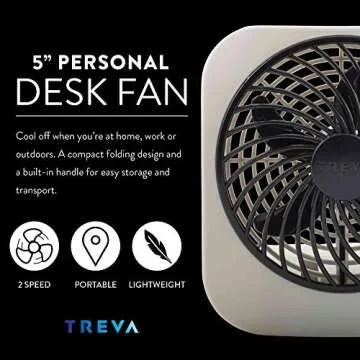 O2COOL Treva 5 Inch Battery Powered Fan Portable Desk Fan 2 Cooling Speeds with Compact Folding & Tilt Design Cubicle Accessories Small Portable (Grey)