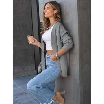 LILLUSORY Women Oversized Cardigan Sweater 2025 Fall Outfits Cloth Fashion V Neck Knit Button Front Casual Trendy Tops Light Grey Large