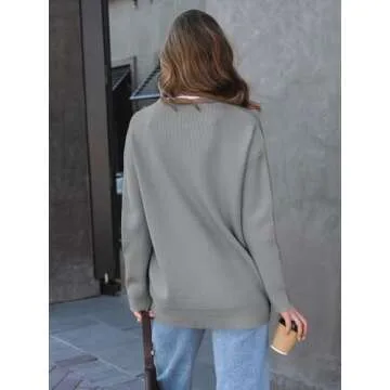 LILLUSORY Women Oversized Cardigan Sweater 2025 Fall Outfits Cloth Fashion V Neck Knit Button Front Casual Trendy Tops Light Grey Large