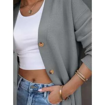 LILLUSORY Women Oversized Cardigan Sweater 2025 Fall Outfits Cloth Fashion V Neck Knit Button Front Casual Trendy Tops Light Grey Large