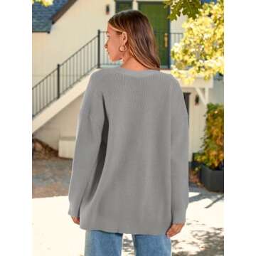 LILLUSORY Women Oversized Cardigan Sweater 2025 Fall Outfits Cloth Fashion V Neck Knit Button Front Casual Trendy Tops Light Grey Large