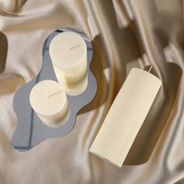 Conelist Ribbed Pillar Candles Set of 3, Width 3" High 4" 6" 8" Large Soy Wax Scented Pillar Candles Aesthetic Ribbed Modern Home Decor for Bathroom Living Room(Cream)