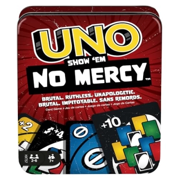 Mattel Games UNO Show ‘em No Mercy Card Game in Storage & Travel Tin for Kids, Adults & Family Nig...