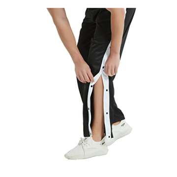 THWEI Mens Tear Away Basketball Pants Casual High Split Snap Button Post Surgery Sweatpants Black L
