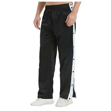 THWEI Mens Tear Away Basketball Pants Casual High Split Snap Button Post Surgery Sweatpants Black L