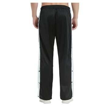 THWEI Mens Tear Away Basketball Pants Casual High Split Snap Button Post Surgery Sweatpants Black L