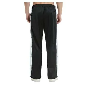 THWEI Mens Tear Away Basketball Pants Casual High Split Snap Button Post Surgery Sweatpants Black L