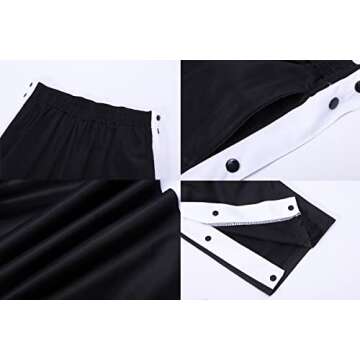 THWEI Mens Tear Away Basketball Pants Casual High Split Snap Button Post Surgery Sweatpants Black L