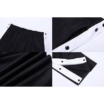 THWEI Mens Tear Away Basketball Pants Casual High Split Snap Button Post Surgery Sweatpants Black L