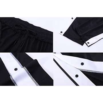 THWEI Mens Tear Away Basketball Pants Casual High Split Snap Button Post Surgery Sweatpants Black L