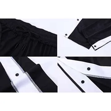 THWEI Mens Tear Away Basketball Pants Casual High Split Snap Button Post Surgery Sweatpants Black L