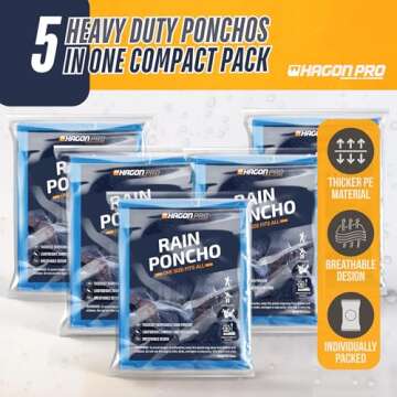 Hagon PRO Disposable Rain Ponchos for Adults - Reliable Rain Protection in a 5 Pack
