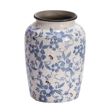 ANNISOKA Blue and White Vase Vintage Ceramic Terracotta Pottery Vase Flower Home Office Bedroom Book...