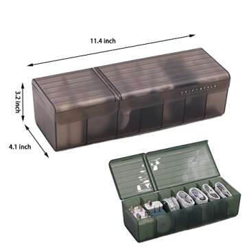 NJLJOM 2 Pack Plastic Cable Organizer Box with Ties and Tags, Charge Cable USB Cord, Electronic Accessories Organizer and Storage for Home, Office, Drawer Organizing, Desk Accessories (Black&Green)