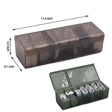 NJLJOM 2 Pack Plastic Cable Organizer Box with Ties and Tags, Charge Cable USB Cord, Electronic Accessories Organizer and Storage for Home, Office, Drawer Organizing, Desk Accessories (Black&Green)