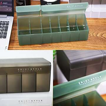 NJLJOM 2 Pack Plastic Cable Organizer Box with Ties and Tags, Charge Cable USB Cord, Electronic Accessories Organizer and Storage for Home, Office, Drawer Organizing, Desk Accessories (Black&Green)