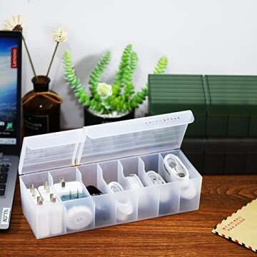NJLJOM 2 Pack Plastic Cable Organizer Box with Ties and Tags, Charge Cable USB Cord, Electronic Accessories Organizer and Storage for Home, Office, Drawer Organizing, Desk Accessories (Black&Green)