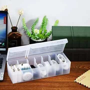 NJLJOM 2 Pack Plastic Cable Organizer Box with Ties and Tags, Charge Cable USB Cord, Electronic Accessories Organizer and Storage for Home, Office, Drawer Organizing, Desk Accessories (Black&Green)