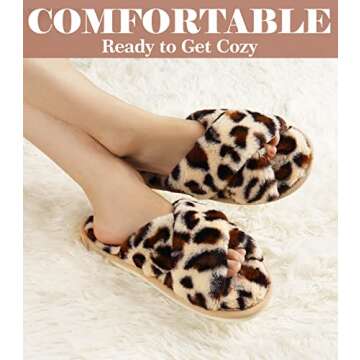 Ankis Women Leopard Fuzzy Fluffy Slippers Soft Cozy Plush Fuzzy Slippers Memory Foam Slipper Fluffy ...