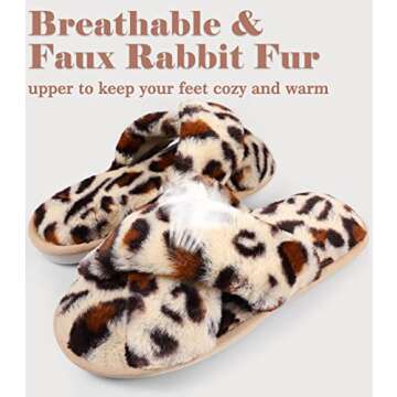 Ankis Women Leopard Fuzzy Fluffy Slippers Soft Cozy Plush Fuzzy Slippers Memory Foam Slipper Fluffy Furry Open Toe Fuzzy Slippers Bedroom Comfy Cross Band Slippers for Womens House Indoor Size 9 10