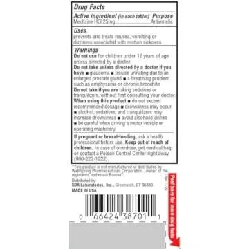 SDA LABORATORIES Meclizine Chewable Tablets, 25mg – Anti-Emetic, Raspberry Flavor – Motion Sickn...