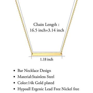 Estendly Simple Gold Bar Necklace Womens Delicate Handmade Gifts for Women