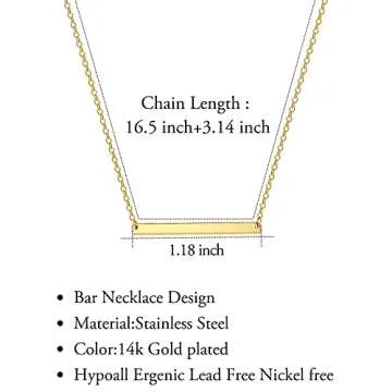 Estendly Simple Gold Bar Necklace Womens Delicate Handmade Gifts for Women