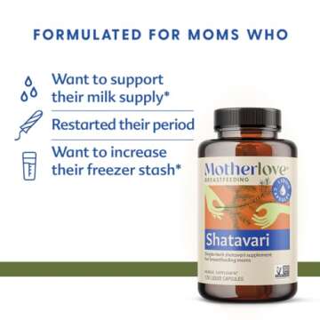 Motherlove Shatavari (120 Liquid caps) Lactation Supplement to Support Breast Milk Supply During Menstruation—Non-GMO, Organic Herbs, Vegan, Kosher