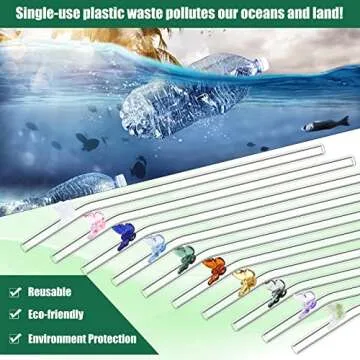 Meanplan 10 Pcs Cute Reusable Glass Straws with Design,8 mm x 7.9'' Shatter Resistant Colorful Butterfly Bow Clear Bent Glass Straw with Cleaning Brush for Drink Party Milkshakes Teas Cocktail Juice