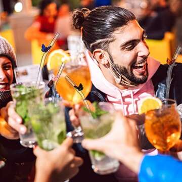 Meanplan 10 Pcs Cute Reusable Glass Straws with Design,8 mm x 7.9'' Shatter Resistant Colorful Butterfly Bow Clear Bent Glass Straw with Cleaning Brush for Drink Party Milkshakes Teas Cocktail Juice