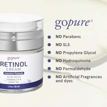 goPure Retinol Face Cream - Night Cream Anti Wrinkle & Face Moisturizer For Women - Retinol Cream for a Youthful-Looking Glow, 1.7oz.