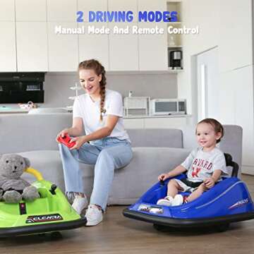 ELEMARA Bumper Car for Toddlers, 12V Electric Ride On with 2 Modes and LED Lights