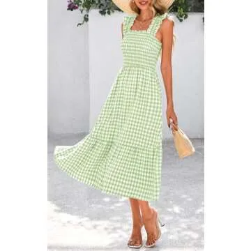 PRETTYGARDEN Women's Summer Dress Casual Ruffle Spaghetti Strap